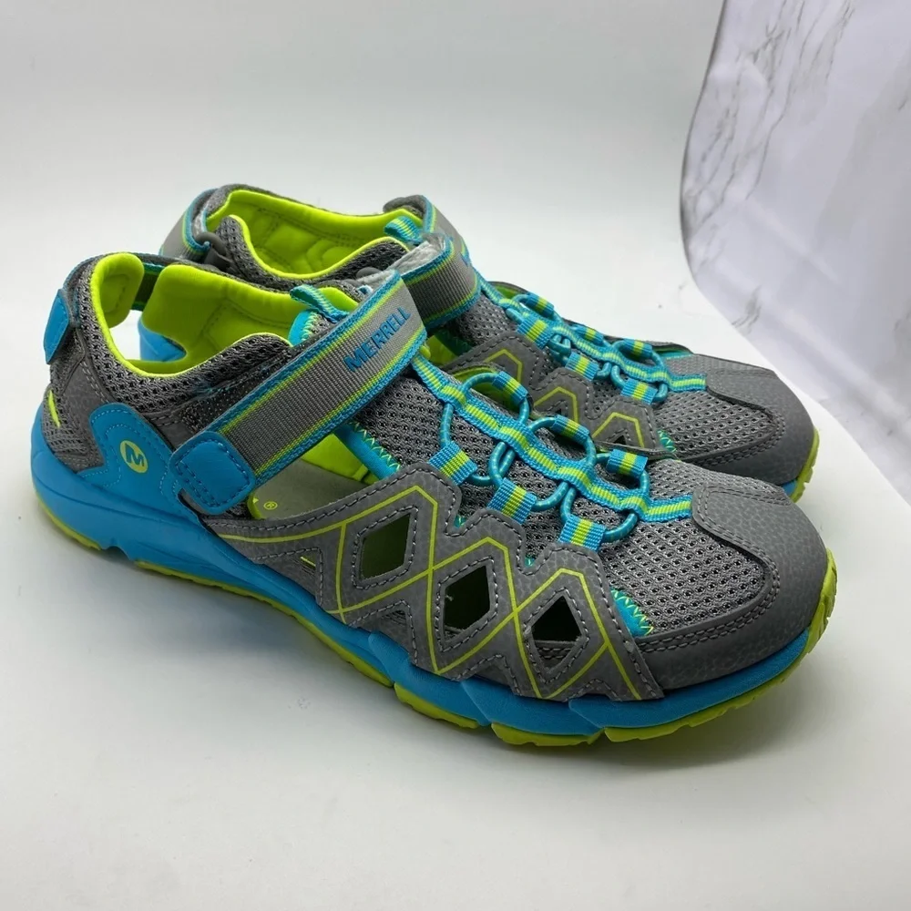 Merrell Hydro Quench Grey/Turquoise Leather/Mesh Outdoor Shoes Youth Kids US 5 M